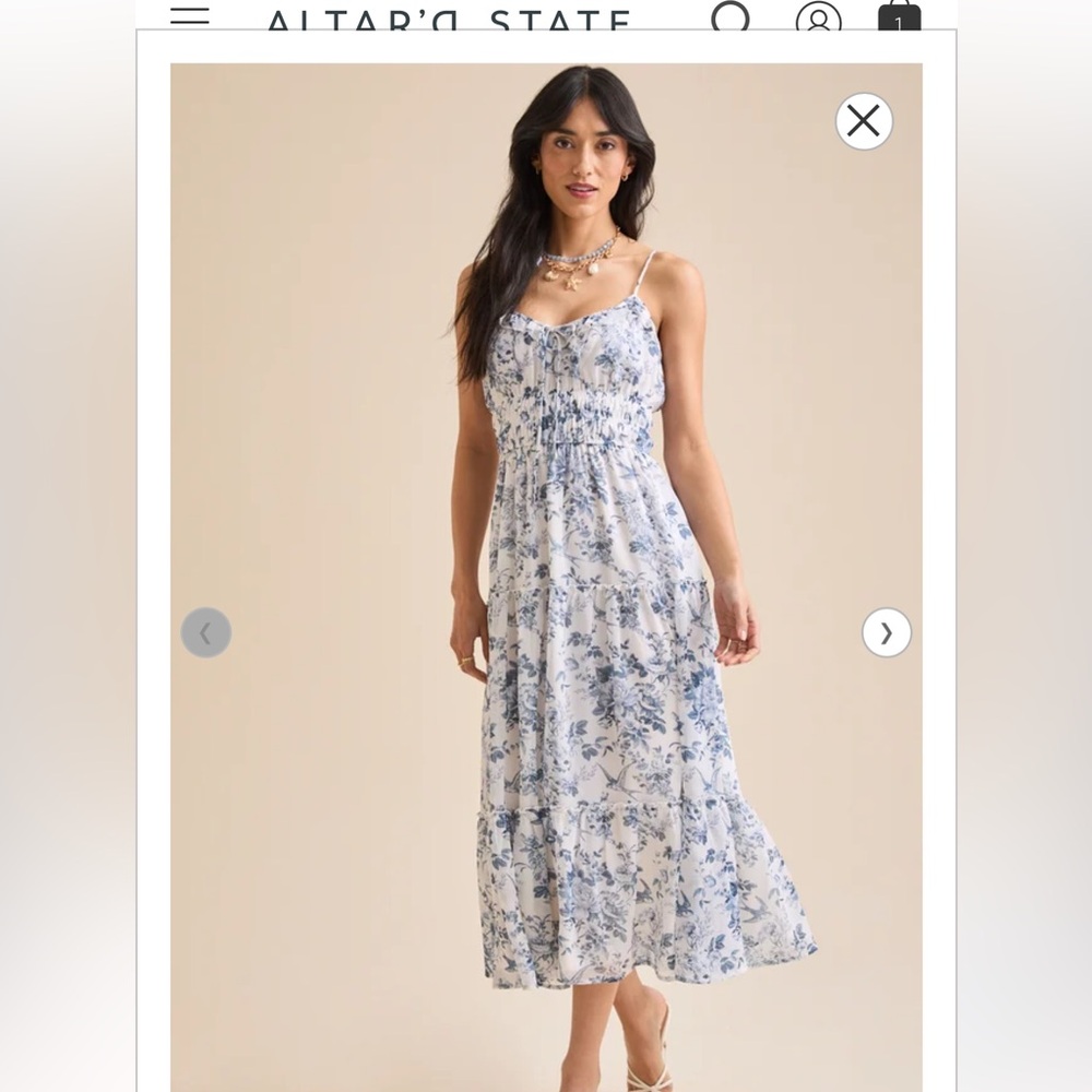 Altard State Women’s size Medium Floral Blue and White Midi Dress